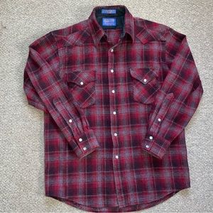 Pendleton mens 100% Virgin Wool Medium Plaid Western Canyon Pearl Snap Shirt